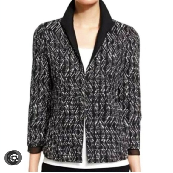 Lafayette 148 New York Black White Woven Jacket - Picture 4 of 14